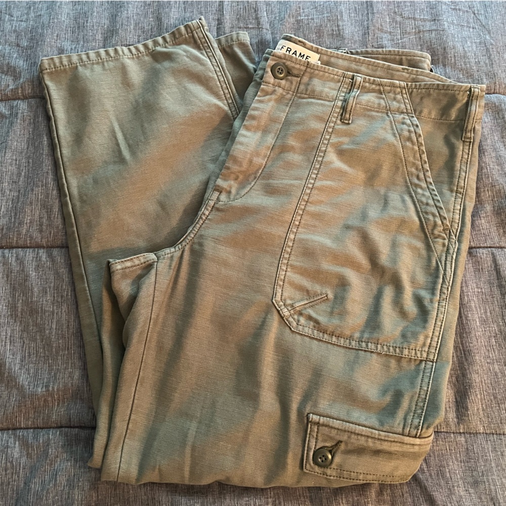 FRAME Cropped Cargo Utility Mid Rise Cargo Cotton Pants Military Green US 31 - Picture 7 of 10